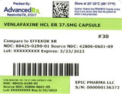 Venlafazine HCL ER 80425-0290-01.jpg label 1 - Venlafazine HCL ER 80425 0290 01